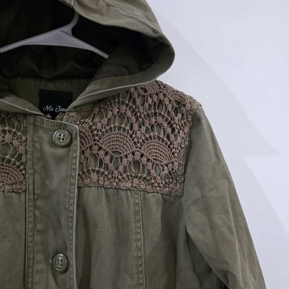 Y2K Womens Military Style Jacket Size Small Green Floral Lace‎ Cinch Waist Army - Picture 2 of 9